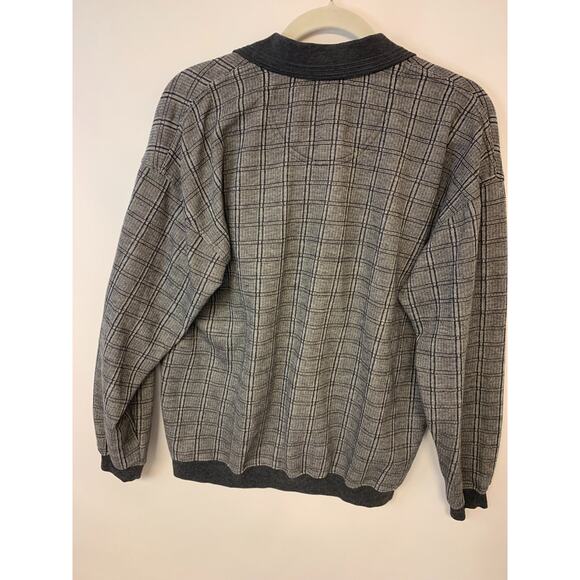 Safe Harbor Mens Polo Size Medium Grey Plaid Grandpa Dad Fleece Normcore Cozy - Picture 2 of 8